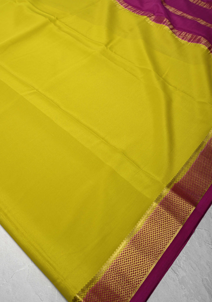 Lemon Yellow Mysore Silk Saree with Zari borders in Ksic Grade thickness | SILK MARK CERTIFIED
