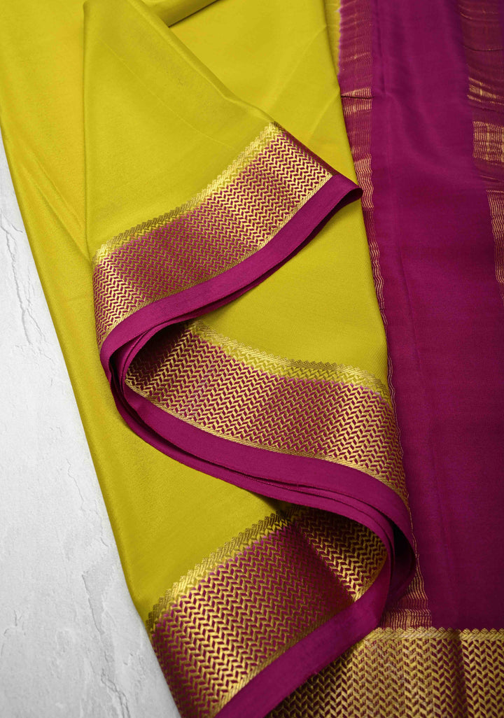 Lemon Yellow Mysore Silk Saree with Zari borders in Ksic Grade thickness | SILK MARK CERTIFIED
