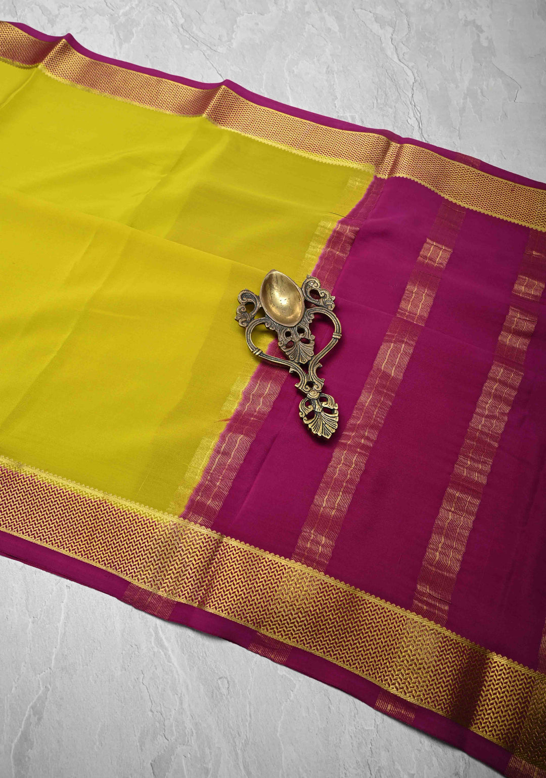 Lemon Yellow Mysore Silk Saree with Zari borders in Ksic Grade thickness | SILK MARK CERTIFIED