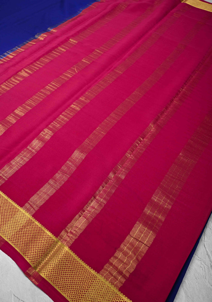 Royal Blue Mysore Silk Saree with Zari borders in Ksic Grade thickness | SILK MARK CERTIFIED