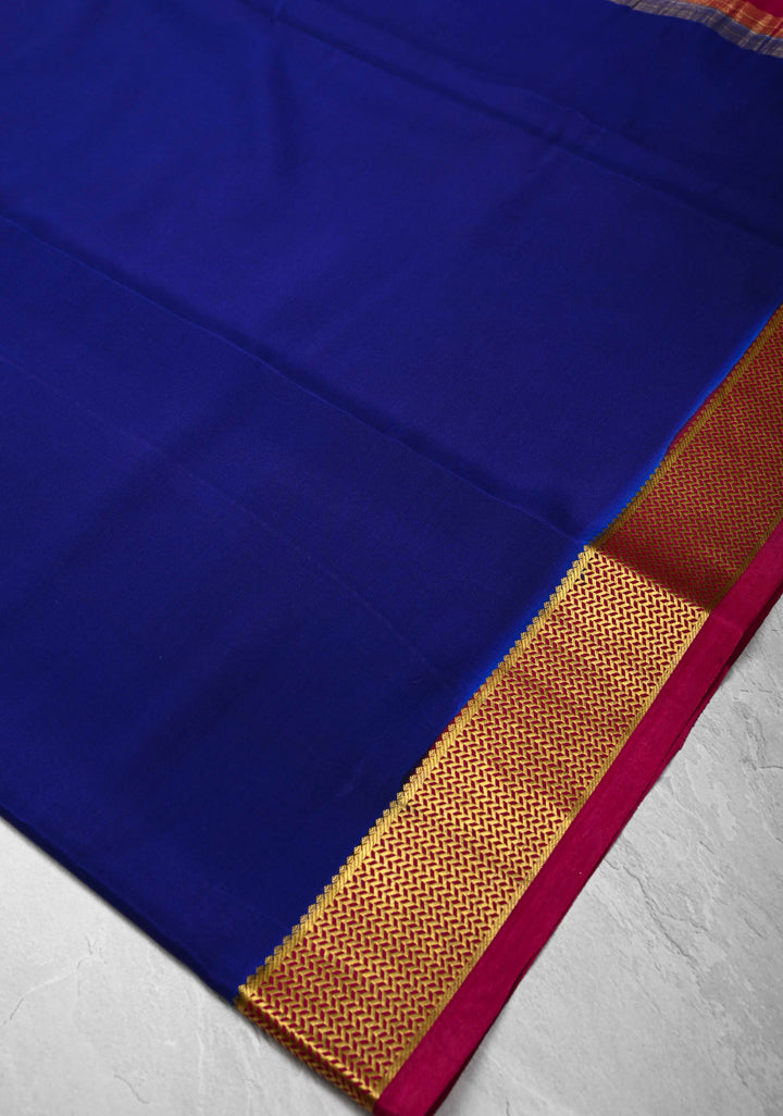 Royal Blue Mysore Silk Saree with Zari borders in Ksic Grade thickness | SILK MARK CERTIFIED