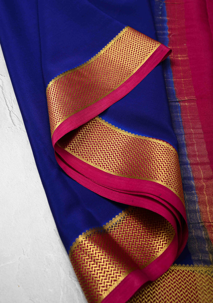 Royal Blue Mysore Silk Saree with Zari borders in Ksic Grade thickness | SILK MARK CERTIFIED