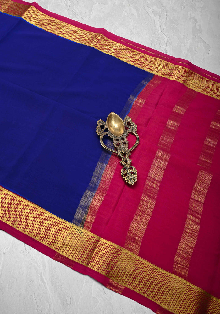 Royal Blue Mysore Silk Saree with Zari borders in Ksic Grade thickness | SILK MARK CERTIFIED