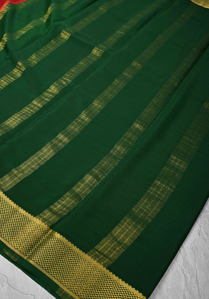 Red Mysore Silk Saree with Zari borders in Ksic Grade thickness | SILK MARK CERTIFIED