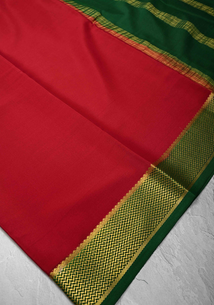 Red Mysore Silk Saree with Zari borders in Ksic Grade thickness | SILK MARK CERTIFIED