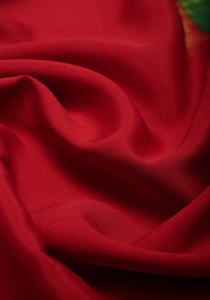 Red Mysore Silk Saree with Zari borders in Ksic Grade thickness | SILK MARK CERTIFIED