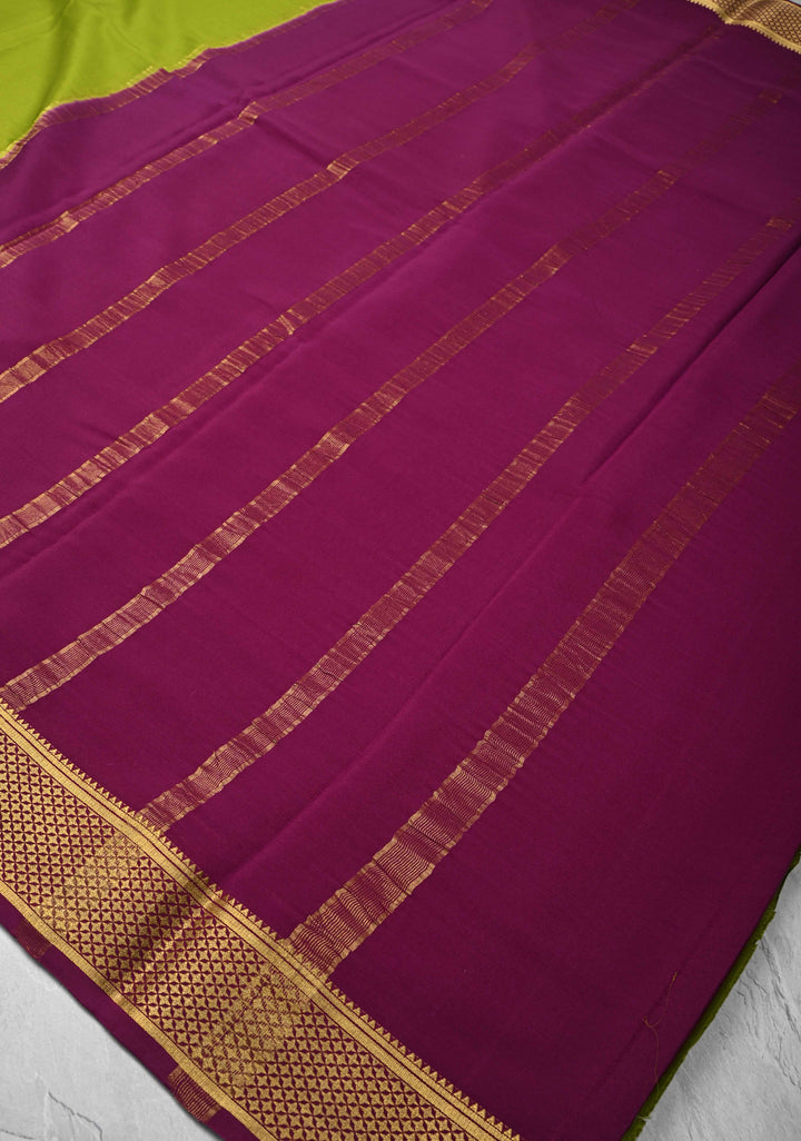 Sap Green Mysore Silk Saree with Zari borders in Ksic Grade thickness | SILK MARK CERTIFIED