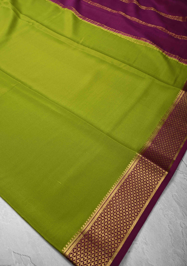 Sap Green Mysore Silk Saree with Zari borders in Ksic Grade thickness | SILK MARK CERTIFIED