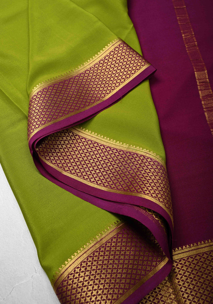 Sap Green Mysore Silk Saree with Zari borders in Ksic Grade thickness | SILK MARK CERTIFIED
