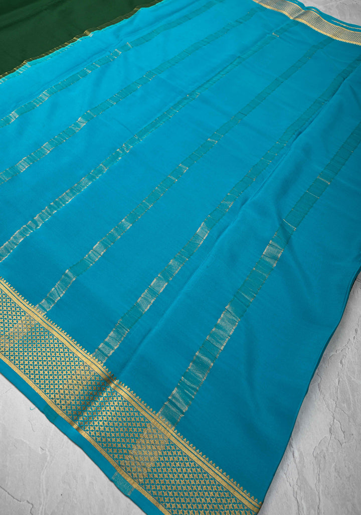 Dark Green Mysore Silk Saree with Zari borders in Ksic Grade thickness | SILK MARK CERTIFIED