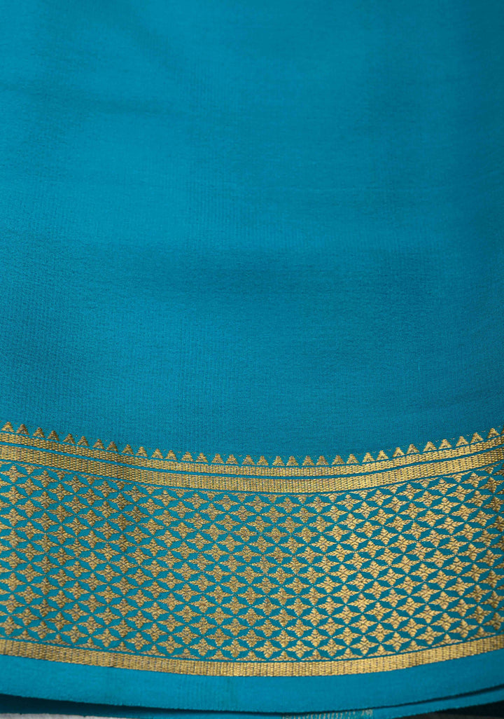 Dark Green Mysore Silk Saree with Zari borders in Ksic Grade thickness | SILK MARK CERTIFIED