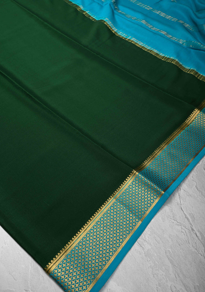 Dark Green Mysore Silk Saree with Zari borders in Ksic Grade thickness | SILK MARK CERTIFIED