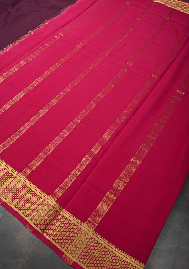 Plum Mysore Silk Saree with Zari borders in Ksic Grade thickness | SILK MARK CERTIFIED