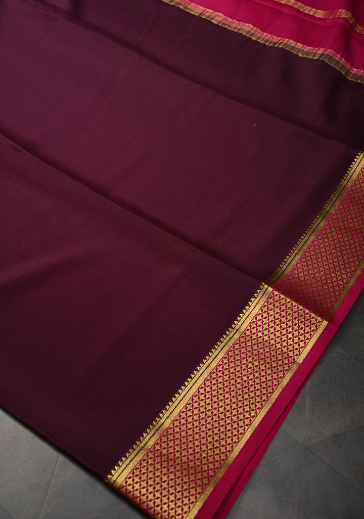 Plum Mysore Silk Saree with Zari borders in Ksic Grade thickness | SILK MARK CERTIFIED