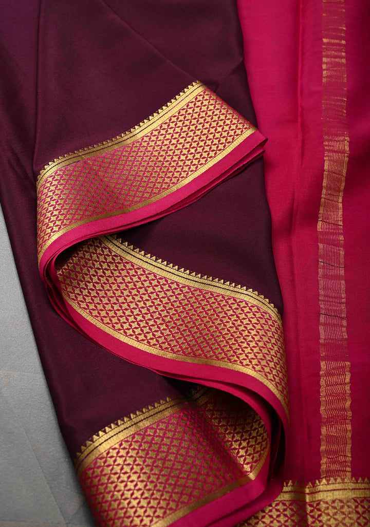 Plum Mysore Silk Saree with Zari borders in Ksic Grade thickness | SILK MARK CERTIFIED