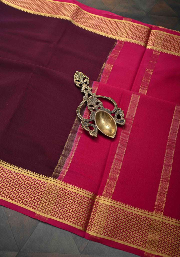Plum Mysore Silk Saree with Zari borders in Ksic Grade thickness | SILK MARK CERTIFIED