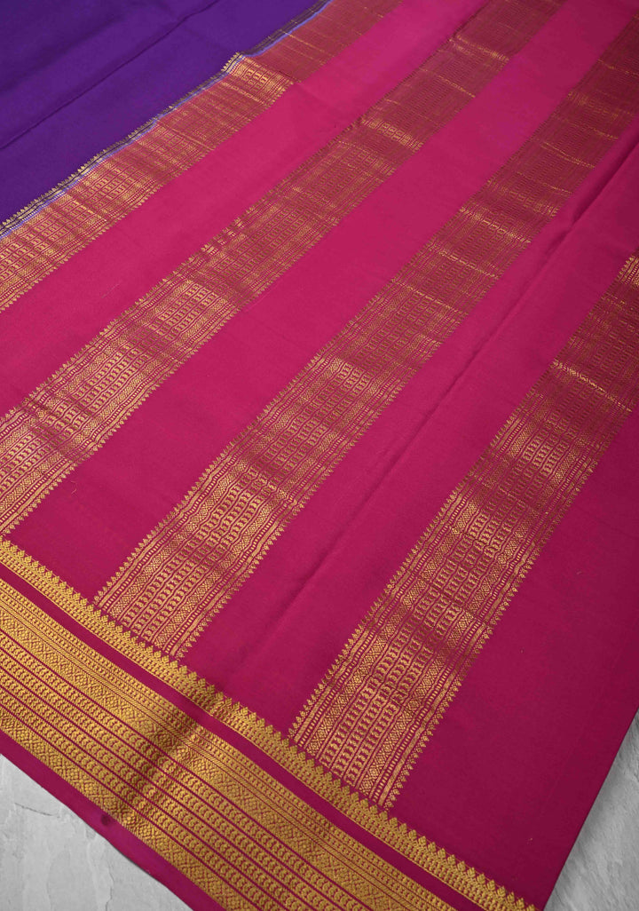 Purple Mysore Silk Saree with Zari borders in Ksic Grade thickness | SILK MARK CERTIFIED