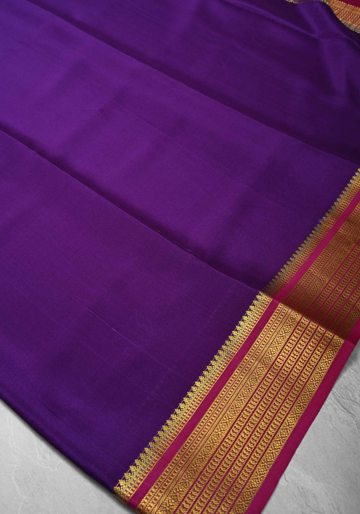 Purple Mysore Silk Saree with Zari borders in Ksic Grade thickness | SILK MARK CERTIFIED