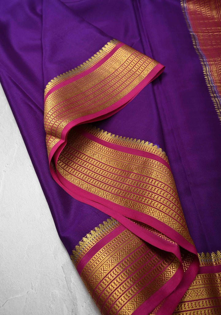 Purple Mysore Silk Saree with Zari borders in Ksic Grade thickness | SILK MARK CERTIFIED