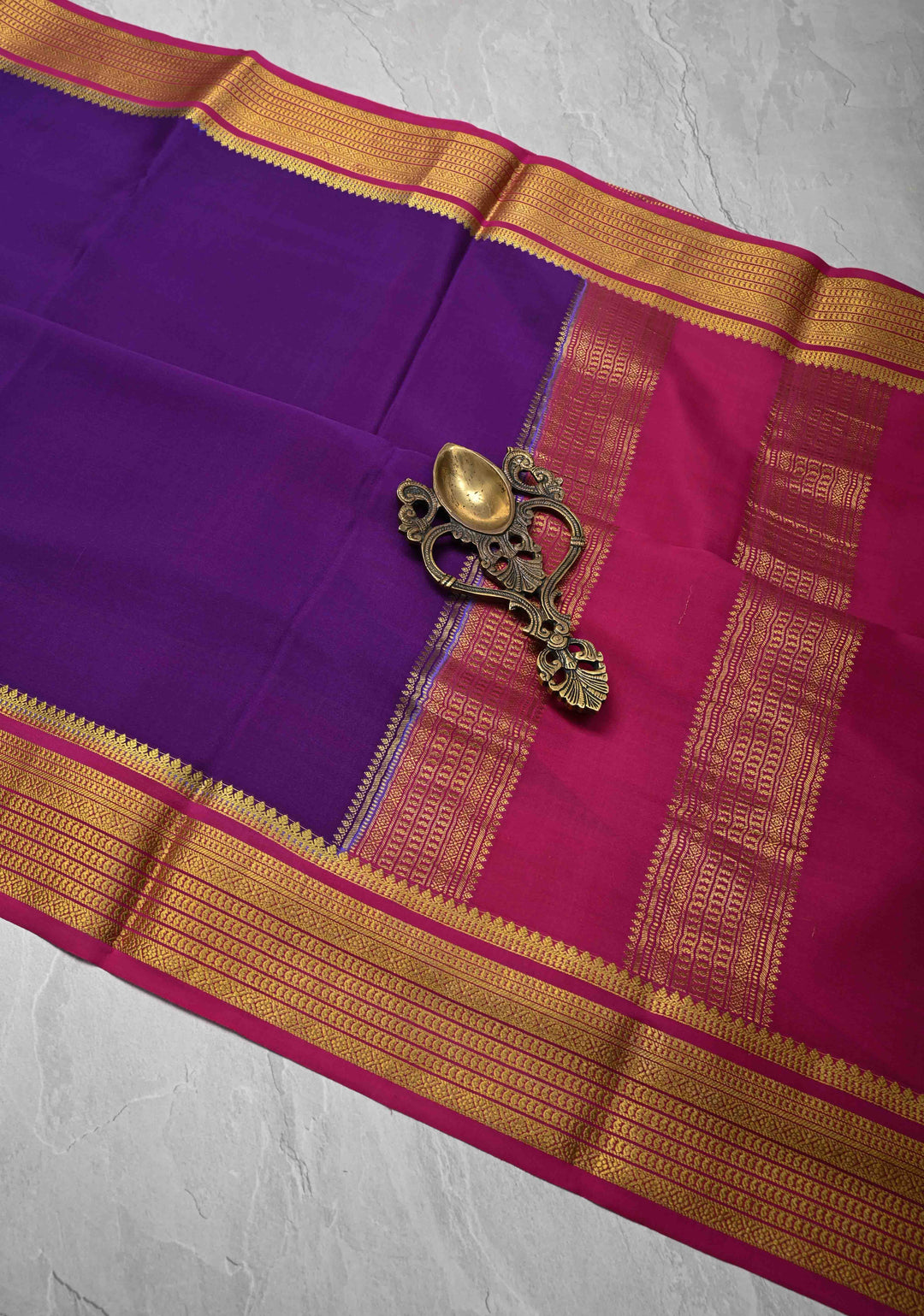 Purple Mysore Silk Saree with Zari borders in Ksic Grade thickness | SILK MARK CERTIFIED
