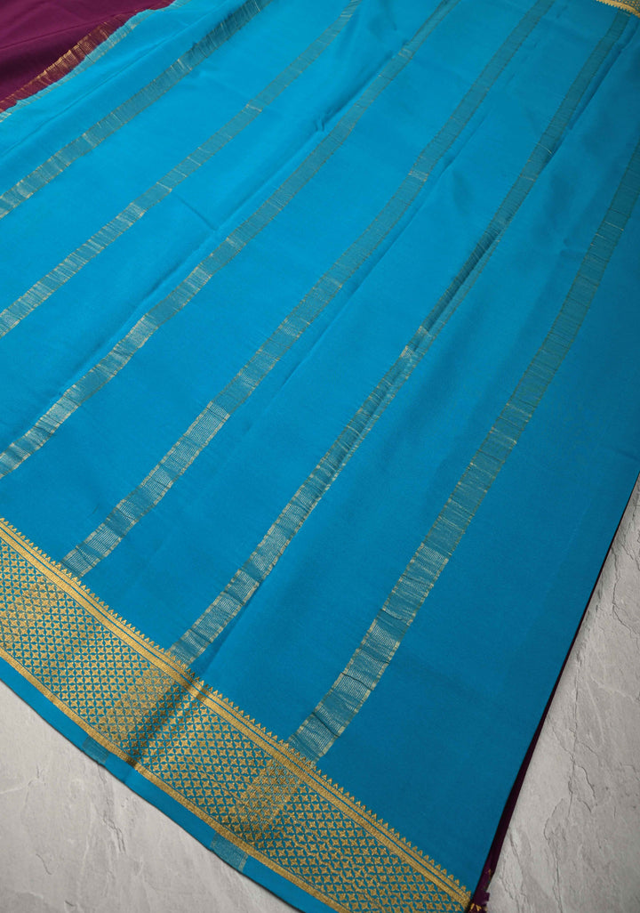 Plum Mysore Silk Saree with Contrast Zari Borders in KSIC Grade Thickness | SILK MARK CERTIFIED