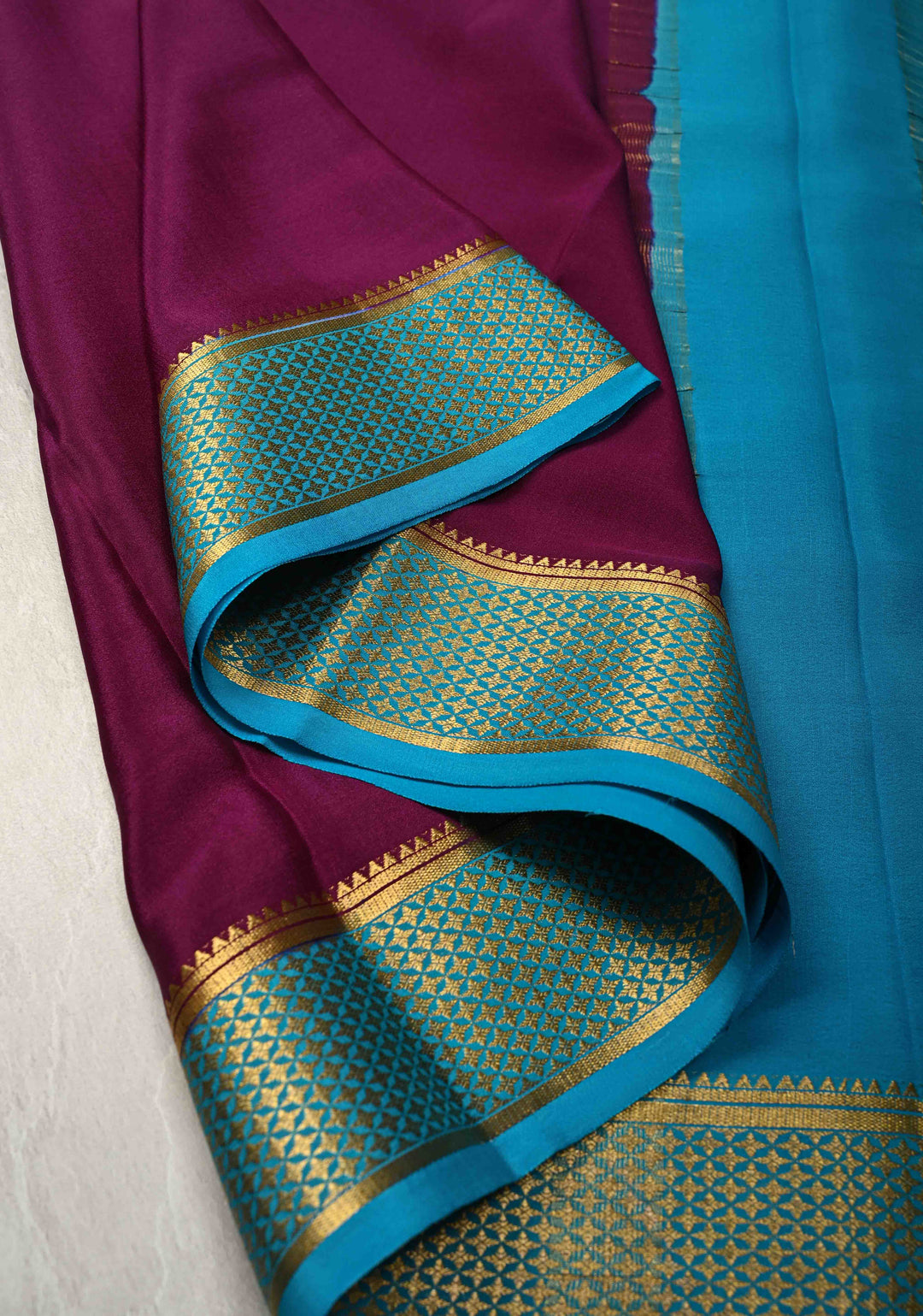 Plum Mysore Silk Saree with Contrast Zari Borders in KSIC Grade Thickness | SILK MARK CERTIFIED