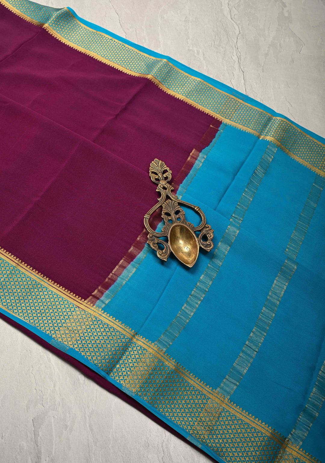 Plum Mysore Silk Saree with Contrast Zari Borders in KSIC Grade Thickness | SILK MARK CERTIFIED