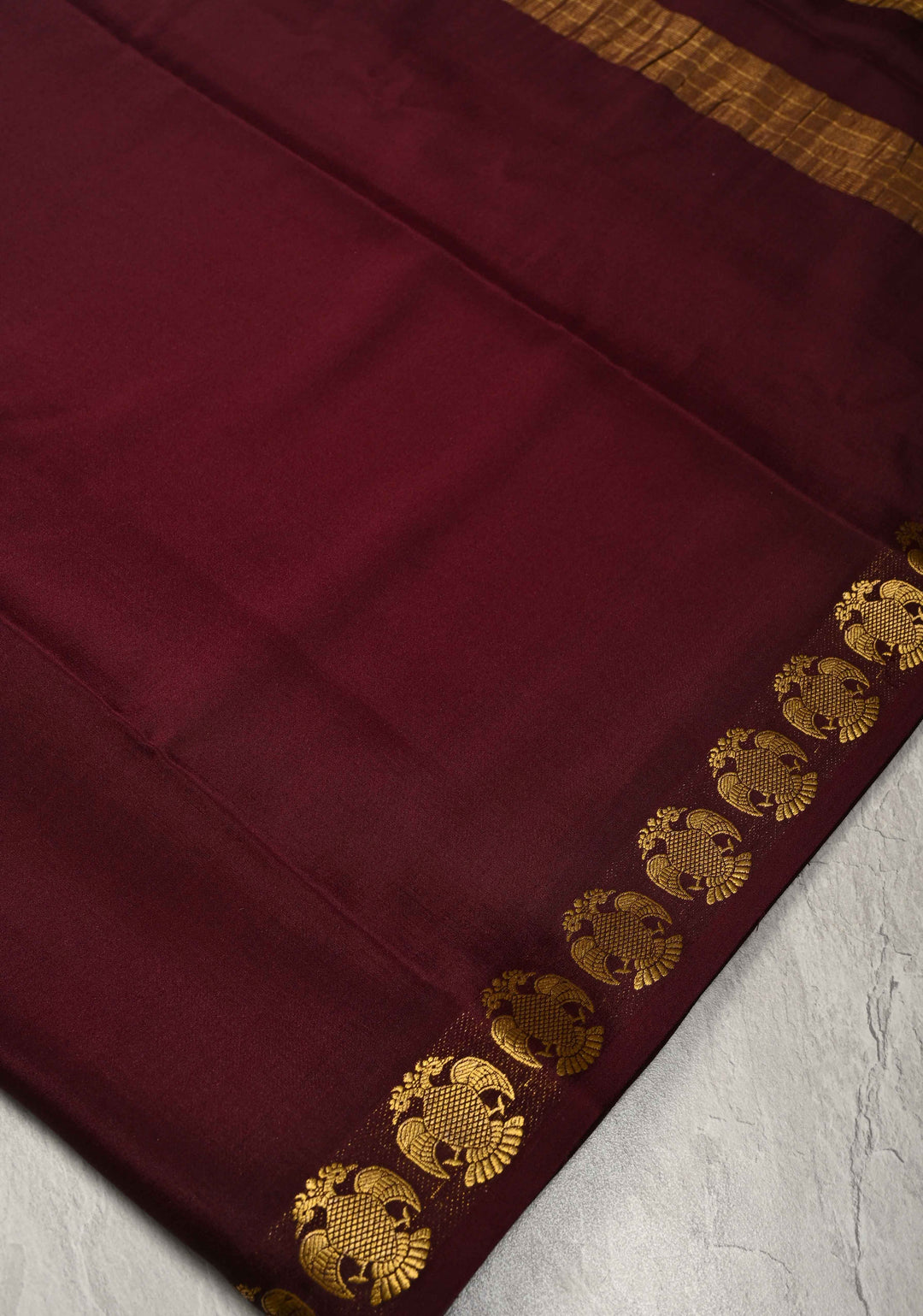 Deep Burgandy Mysore Silk Saree with Gandaberunda Motifs Borders in KSIC Grade Thickness | SILK MARK CERTIFIED