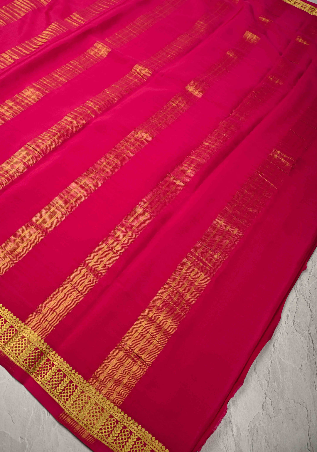 Fuchsia Mysore Silk Saree with Zari Borders in KSIC Grade Thickness | SILK MARK CERTIFIED