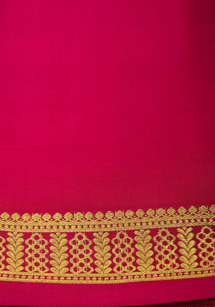 Fuchsia Mysore Silk Saree with Zari Borders in KSIC Grade Thickness | SILK MARK CERTIFIED
