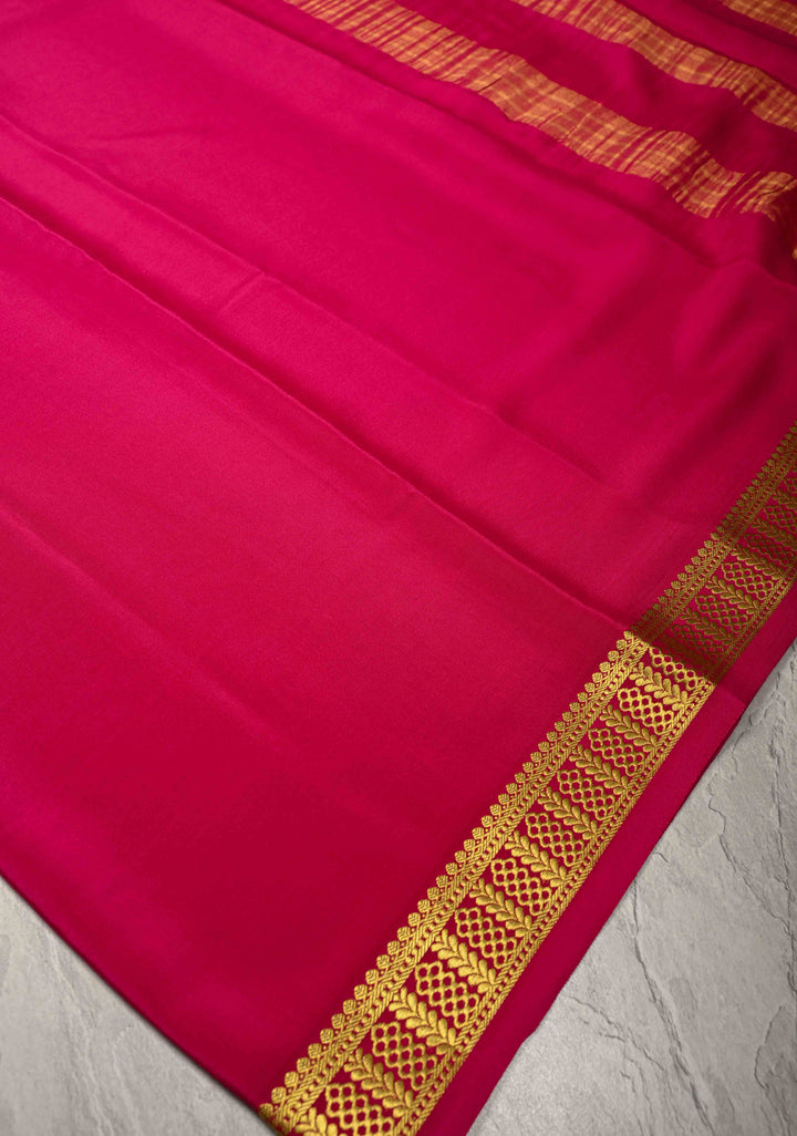 Fuchsia Mysore Silk Saree with Zari Borders in KSIC Grade Thickness | SILK MARK CERTIFIED