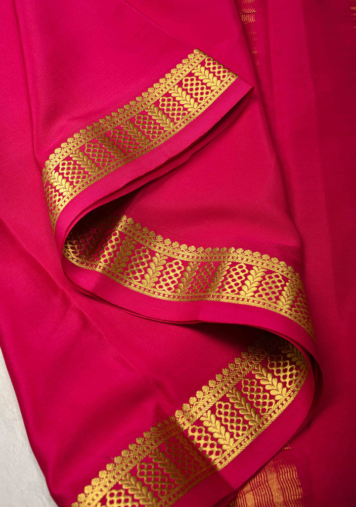 Fuchsia Mysore Silk Saree with Zari Borders in KSIC Grade Thickness | SILK MARK CERTIFIED