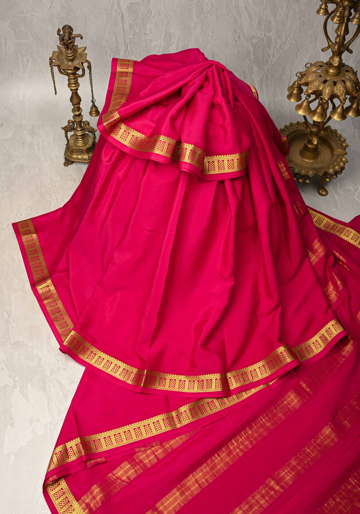 Fuchsia Mysore Silk Saree with Zari Borders in KSIC Grade Thickness | SILK MARK CERTIFIED
