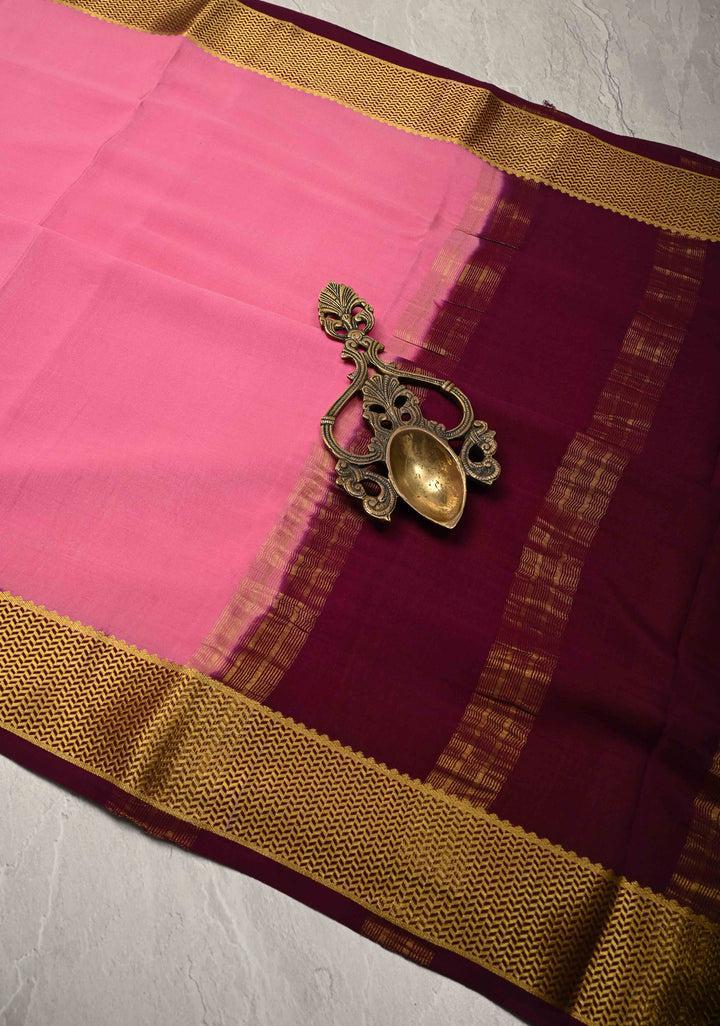 RoseMilk Mysore Silk Saree with Contrast Zari Borders in KSIC Grade Thickness | SILK MARK CERTIFIED