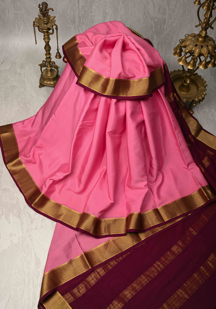 RoseMilk Mysore Silk Saree with Contrast Zari Borders in KSIC Grade Thickness | SILK MARK CERTIFIED