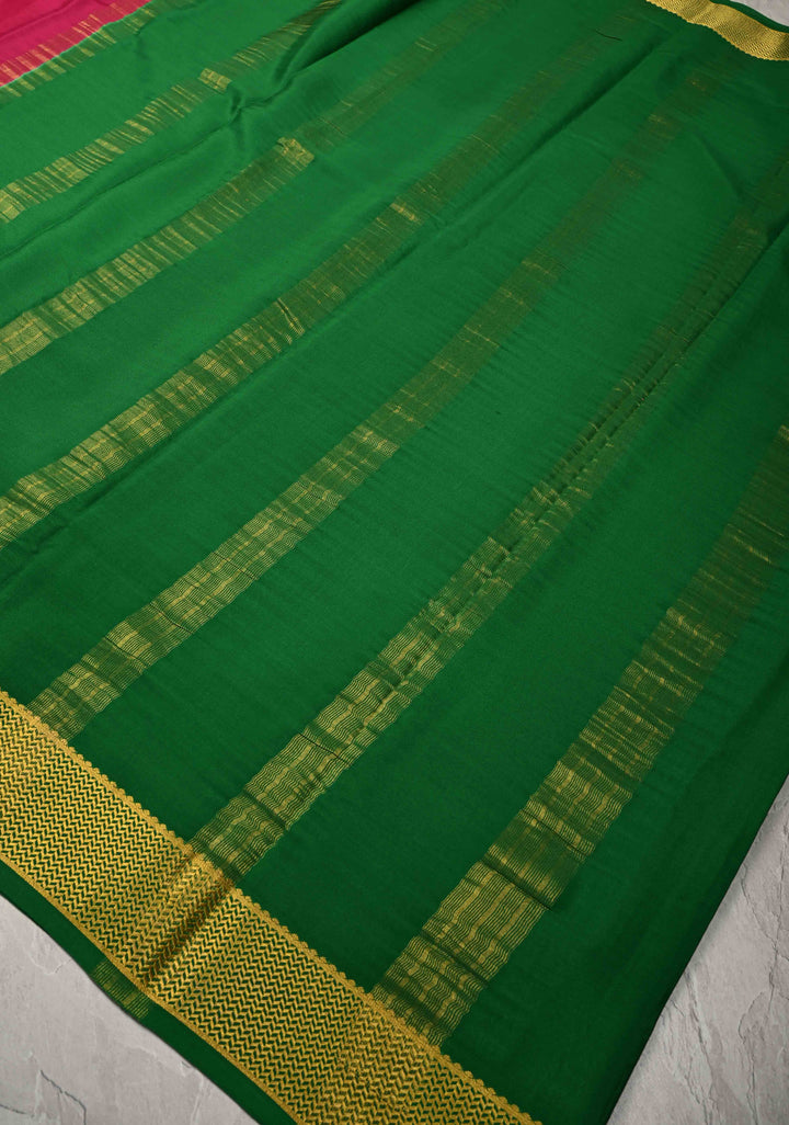 Fuchsia Mysore Silk Saree with Contrast Zari Borders in KSIC Grade Thickness | SILK MARK CERTIFIED