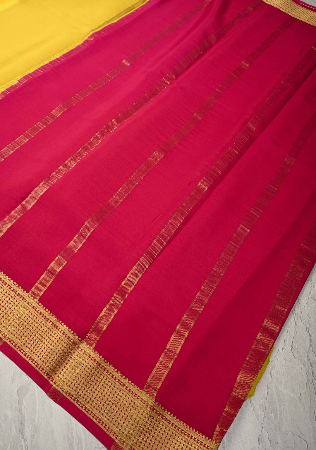Yellow Mysore Silk Saree with Contrast Zari Borders in KSIC Grade Thickness | SILK MARK CERTIFIED