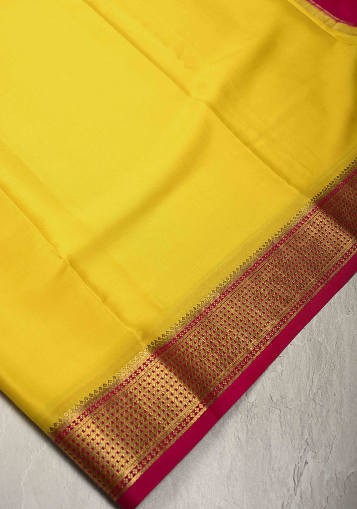 Yellow Mysore Silk Saree with Contrast Zari Borders in KSIC Grade Thickness | SILK MARK CERTIFIED