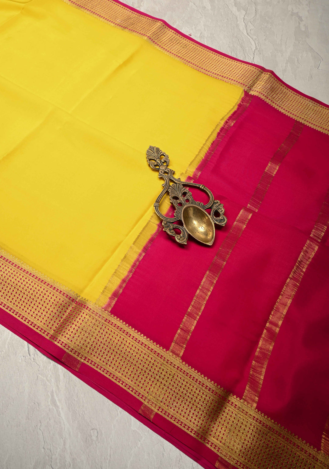 Yellow Mysore Silk Saree with Contrast Zari Borders in KSIC Grade Thickness | SILK MARK CERTIFIED