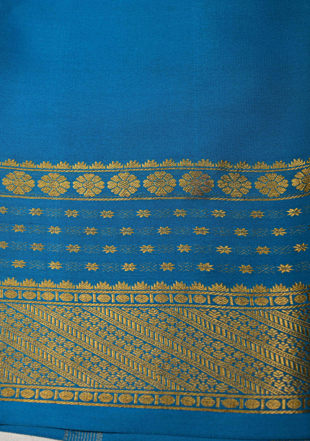 Royal Blue Mysore Silk Saree with Horizontal Zari Stripes and Zari Border in KSIC Grade Thickness | SILK MARK CERTIFIED