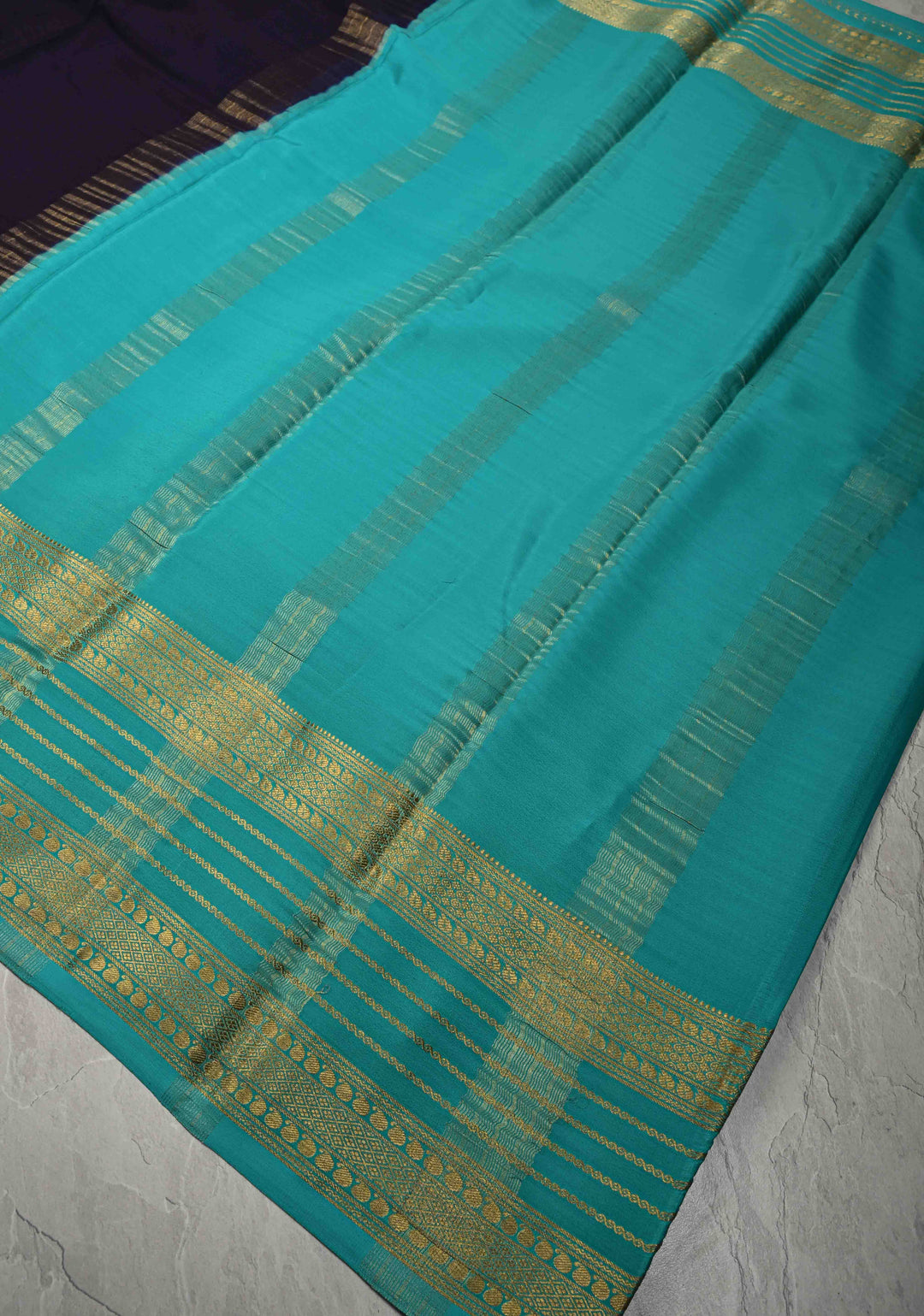 Ink Purple Mysore Silk Saree with Contrast Zari Panel Borders in KSIC Grade Thickness | SILK MARK CERTIFIED