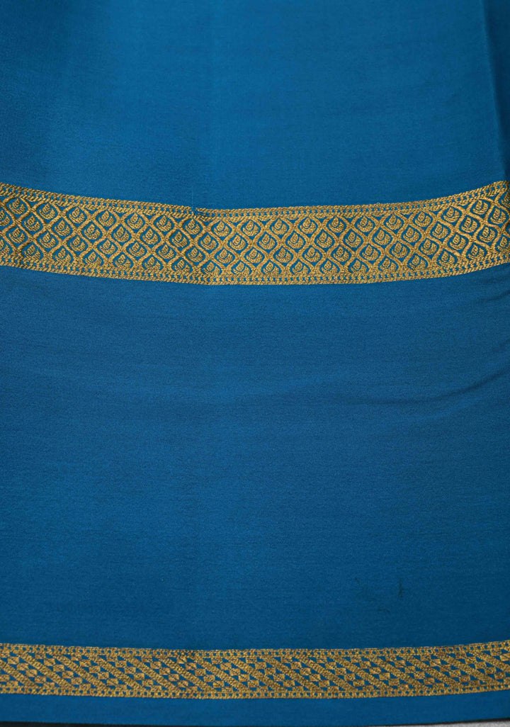 Royal Blue Pure Mysore Silk Saree with Podi-Kattam Zari Checks and Contrast Zari Border in KSIC Grade Thickness | SILK MARK CERTIFIED