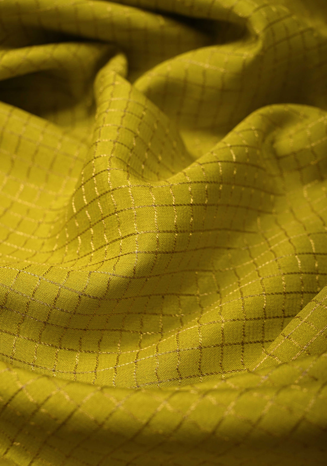 Moss Green Pure Mysore Silk Saree with Podi-Kattam Zari Checks and Contrast Zari Border in KSIC Grade Thickness | SILK MARK CERTIFIED