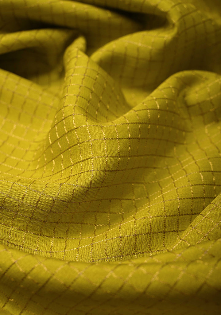 Moss Green Pure Mysore Silk Saree with Podi-Kattam Zari Checks and Contrast Zari Border in KSIC Grade Thickness | SILK MARK CERTIFIED