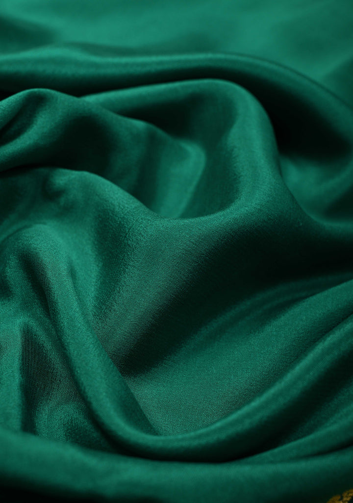 Emerald Green Mysore Silk Saree with Horizontal Zari Panel and Zari Borders in KSIC Grade Thickness | SILK MARK CERTIFIED