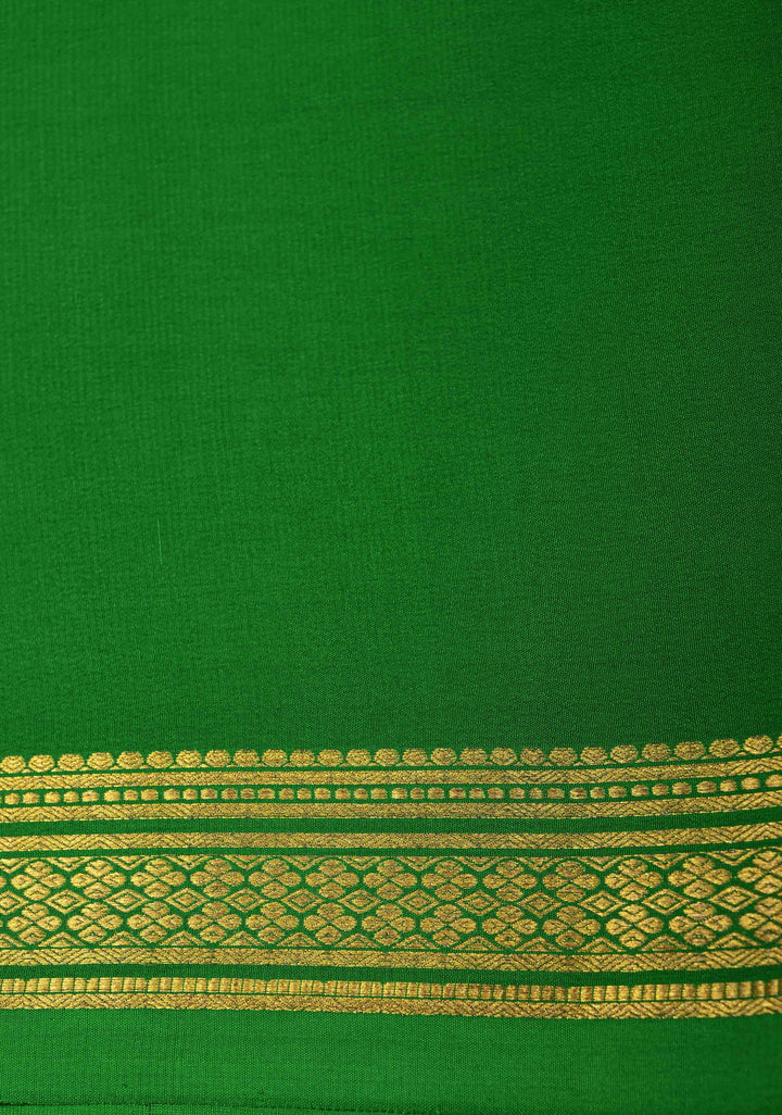 Royal Blue Mysore Silk Saree with Horizontal Zari Stripes and Contrast Zari Borders in KSIC Grade Thickness | SILK MARK CERTIFIED