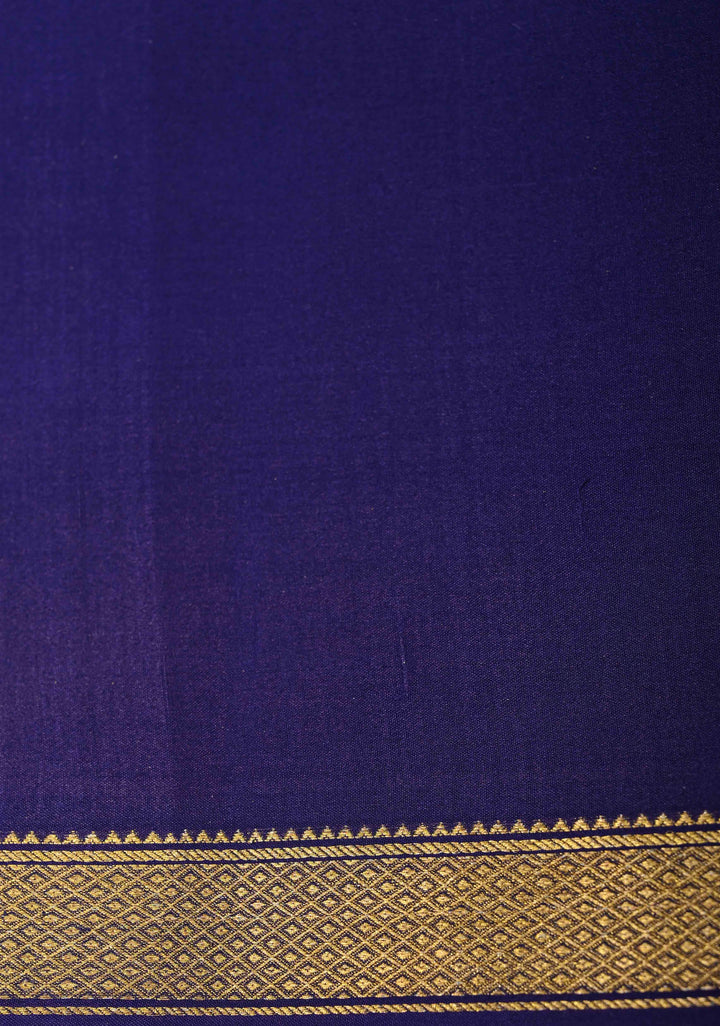 Light Olive Green-Ink Purple Mysore Silk Saree with Zari Borders in KSIC Grade Thickness | SILK MARK CERTIFIED