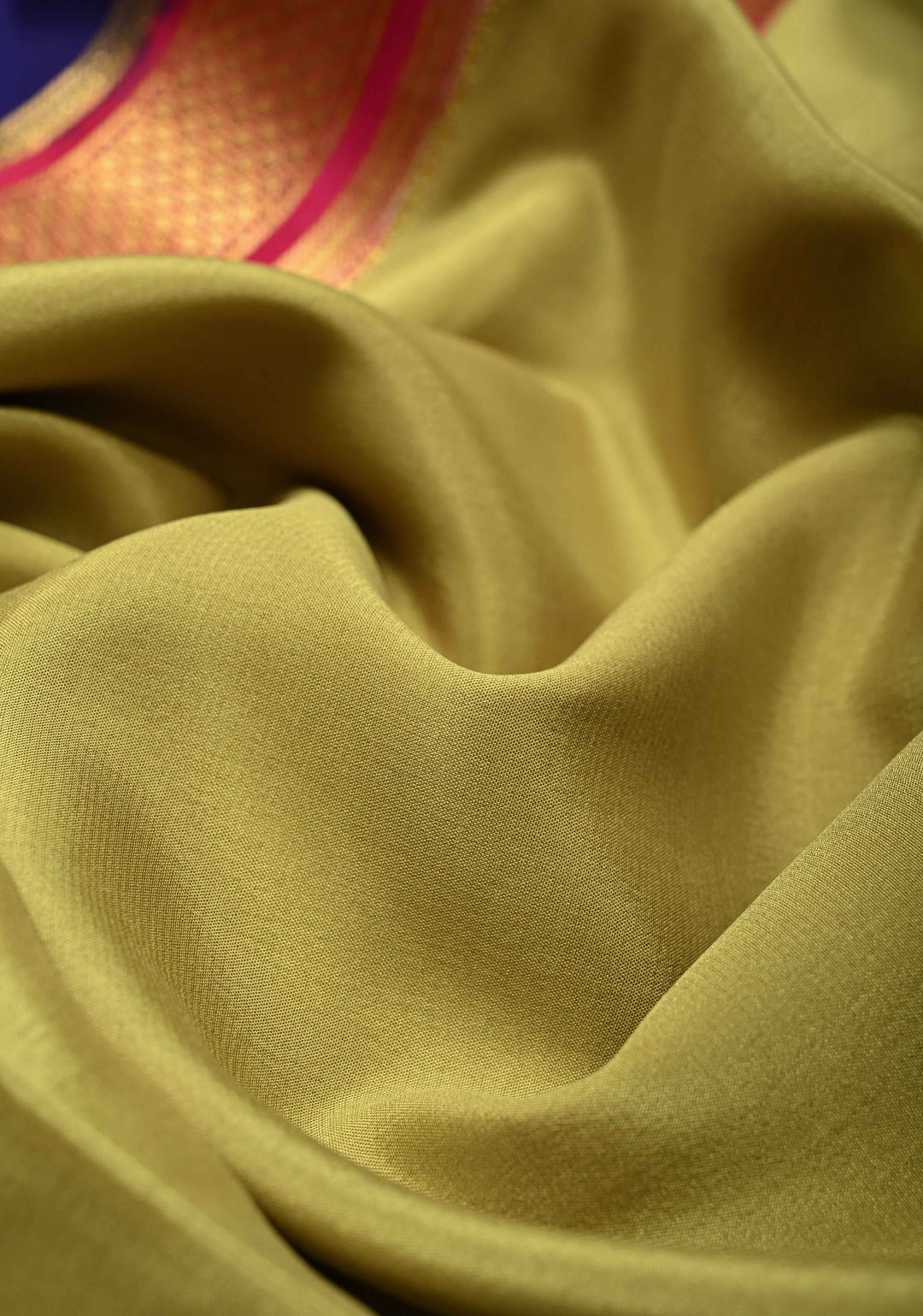 Light Olive Green-Ink Purple Mysore Silk Saree with Zari Borders in KSIC Grade Thickness | SILK MARK CERTIFIED