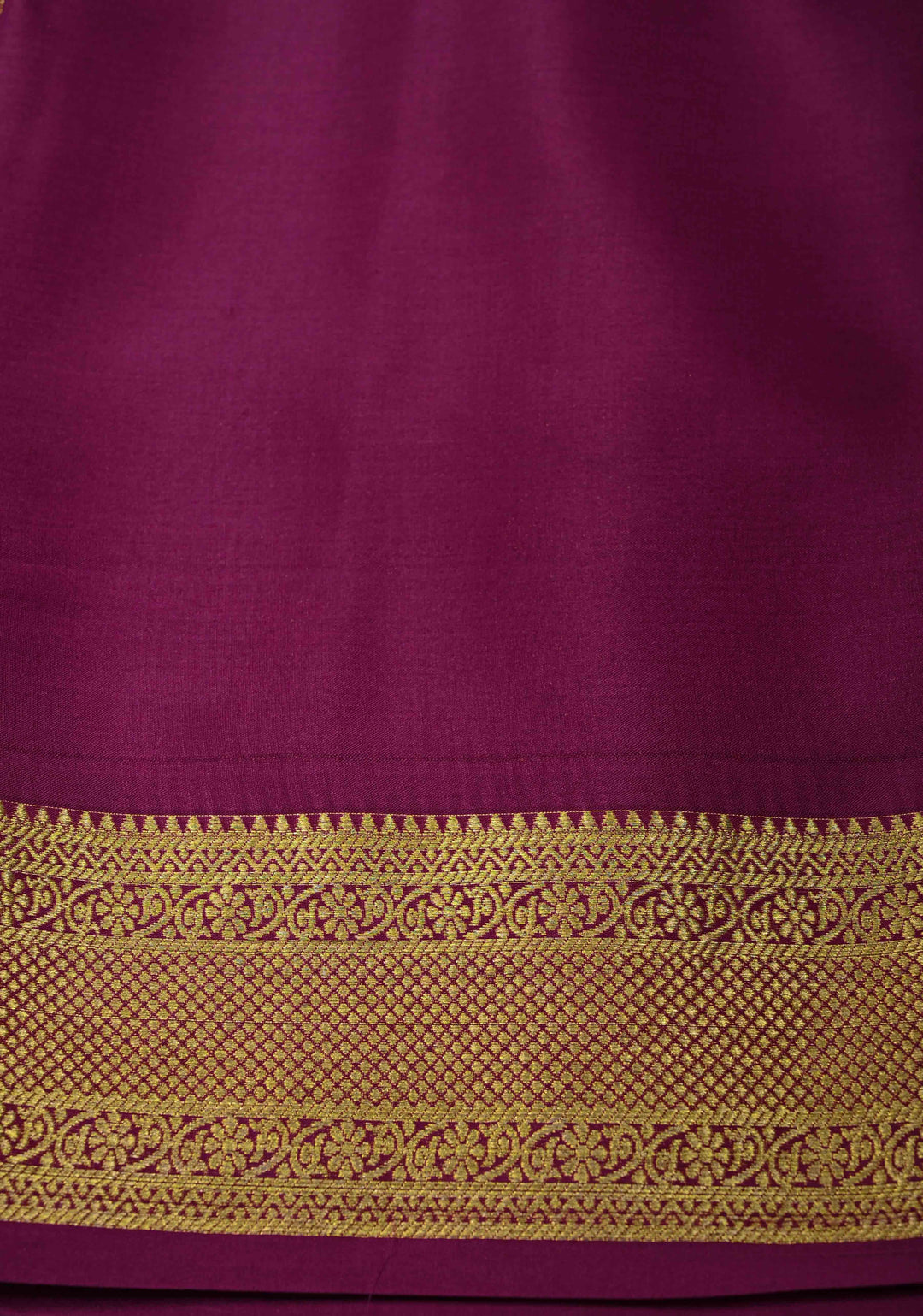 Plum-Moss Green Panel Design on Pure Mysore Silk Saree with Zari Checks and Zari Border in KSIC Grade Thickness | SILK MARK CERTIFIED