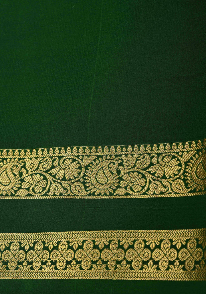 Brownish Black Mysore Silk Saree with Contrast Rettaipet Zari Borders in KSIC Grade Thickness | SILK MARK CERTIFIED